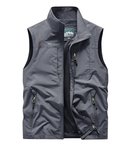 Outdoor Lightweight Utility Vest, Full Zip, Multiple Pockets, Navy Blue (US, Alpha, X-Large, Regular, Regular, Grey)