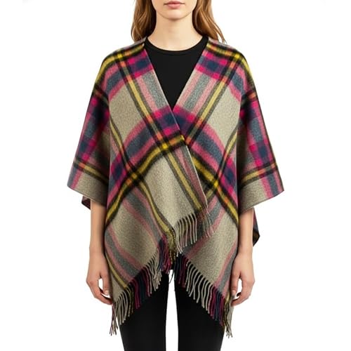 Mini cape 100 % laine d'agneau pour enfant, poncho tartan écossais Deco Check Framboise de 26 Inches