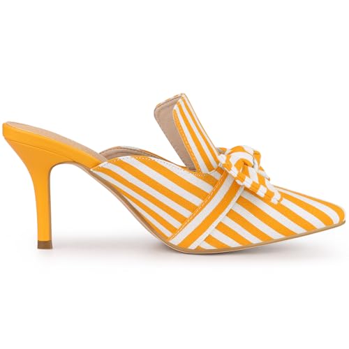 Allegra K Allegra K Women's Stripe Slip on Bow Stiletto Heel Yellow Slide Mules 10 M US