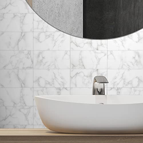 Benice Peel And Stick Backsplash Large Bathroom Subway Tiles,Peel And Stick Tile Kitchen Backsplash Tiles,Shower Tiles Peel And Stick Wall Tiles Waterproof(23Tiles) Cararra White #TOP4
