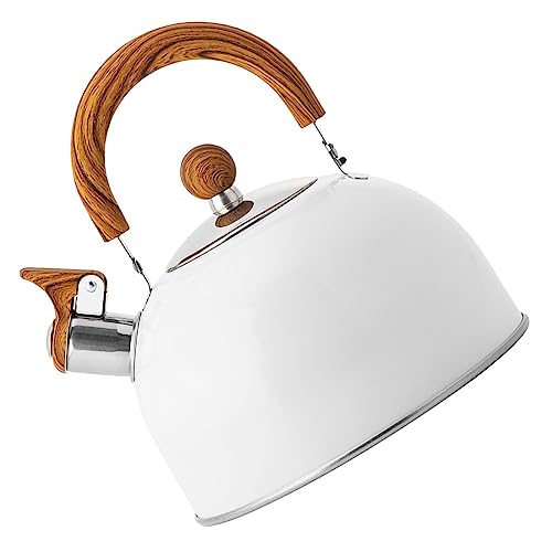 Riuulity Bouilloire à Sifflet en Acier Inoxydable, 2,5 L, Blanc, Large Utilisation, Poignée D'isolation Thermique Saine et Sûre pour les Réunions de Famille