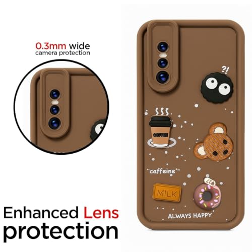 Image of Bintage Cute Fun Ball | Taddy Cartoon 3D Smiley Coffee Cup | Milk Donut | Full Protection Rubber Back Cover Compatible for Vivo 1818 / Vivo V15Pro - Brown