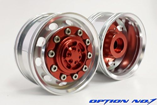 1/14トレーラー用 アルミフロントワイドホイール (2個入) (レッド)25mm幅 HH-WL009-RE