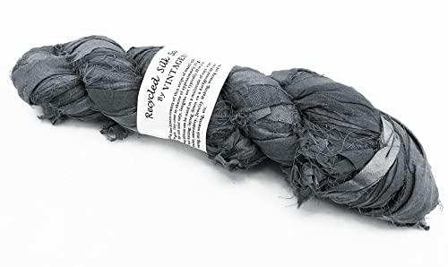 100G Recycled Sari Silk Ribbon Yarn, Jewelry Making Trim - Grey #TOP7