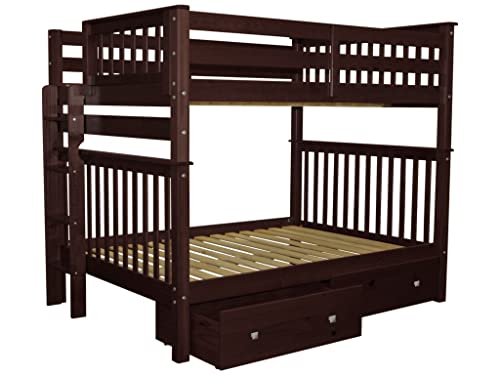 Bedz King Bunk Beds Full Over Full Mission Style With End Ladder And 2 Under Bed Drawers, Dark Cherry #TOP2