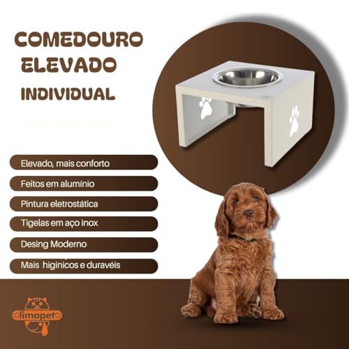 Comedouro Elevado para Pets Pequenos, Alumínio com Pintura Eletrostática, Tigela Inox Removível, Ind