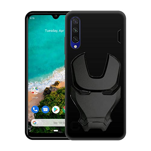 Image of COVERLY Official 3D Touch Feel Trending Avengers Logo Mask Soft Rugged Grip Silicone Iron Man Super Power Cartoon Movie Engraved Silicone Matte Back Cover for Xiaomi Mi A3 -Black