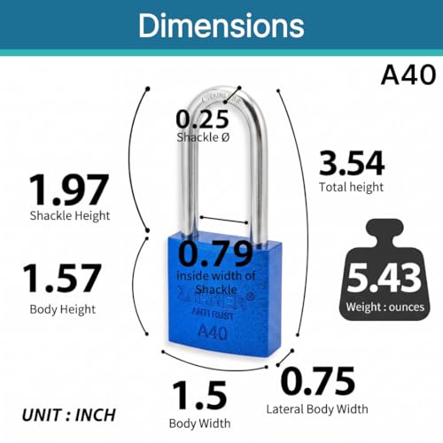 Image of A40 Keyed Padlock - Aluminum Body, Stainless Steel Shackle(SUS 304), Blue, 1-Pack