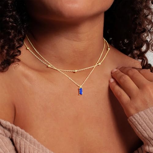 Chaîne en or avec pendentif rectangulaire pierre de naissance 12 mois - 4