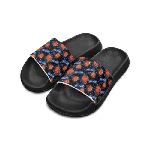 Chririnla Basketball Print Boys' Sport Slide Sandals Kids Cushion Footbed Slippers Slip On Comfort Casual Pool Slides Outdoor Beach Shoes Fashion Single Bandage Slipper