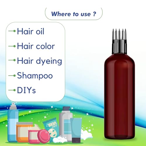 Image of Amber PET Applicator Bottles Pack of 2 - 100 ml Empty Refillable Squeeze Bottles with Comb Tip for Hair Oil, Hair Dye, Shampoo & DIY Cosmetic Storage