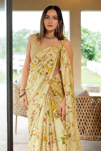 Image of MIRCHI FASHION Saree for Woman Chiffon Floral Printed | Lightweight All-Day Comfortable Women's Sari with Unstitched Blouse Piece (Available in 30 Colors)