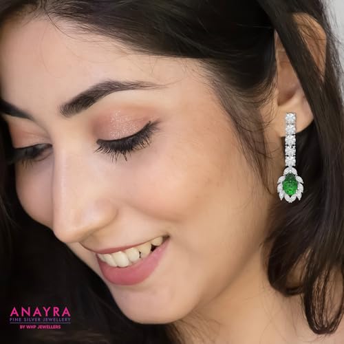 Image of 925 Sterling Silver Dangle Earrings for Women | AAA Cubic Zirconia Silver Drop Earrings | Rhodium Plated Anti-Tarnish Hypoallergenic Jewellery | Lightweight Fashion Earrings | Birthday, Anniversary & Rakhi Gift