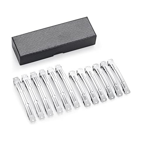 UJOY French Barrettes - DIY Basics Hair Clips, Metal Hair Grips Accessory, Silver Hair Barrettes - 12Pcs for Size 3"&4" Hairdressing Clips, Valentine Day Gifts for Her Cover