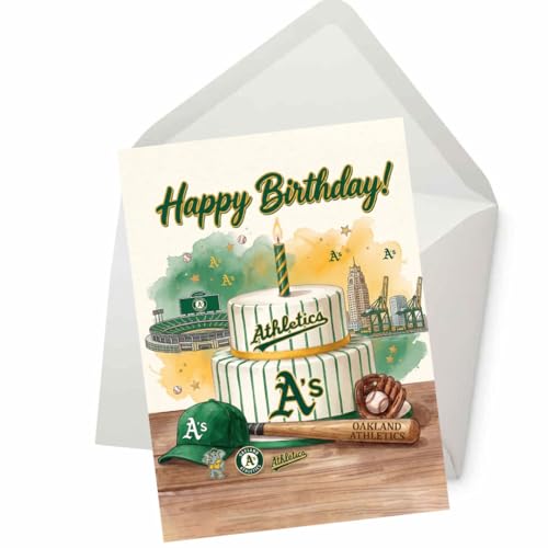 PICTURE THIS PRINTS Oakland Athletics Birthday Greeting Card, Baseball Fan Birthday, As Team Greeting, Sports Theme Celebration for Adults and Kids, Comes with Envelope (5x7”)