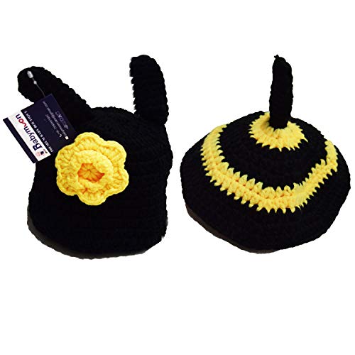 Image of BabyMoon Eco-Friendly & Soft Knitted Crochet (Set of 2 New Born Photography Props Baby Photoshoot Props Costume Baby Props for Photoshoot (Black)