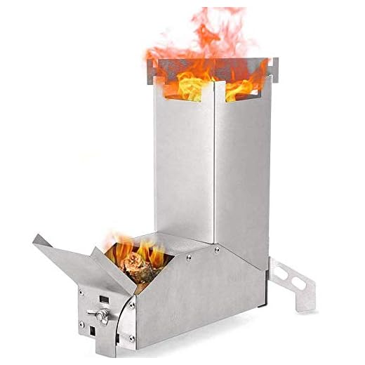 Lixada Camping Stove Collapsible Wood Burning Stainless Steel Rocket Stove Backpacking Camp Tent Stove for Picnic BBQ Camp Hiking