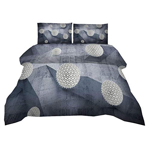 Funda nordica Cama 150cm Geométrico Azul Grisáceo Fundas nordicas Cama Modernas Hipoalergénica Ropa de Cama Conjunto Microfibra con 2 Fundas de Almohada 50x75cm Suave Transpirable