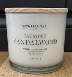 Scentsational Jasmine Sandalwood Natural Coconut Wax Candle, 26 oz, 3 Wi...