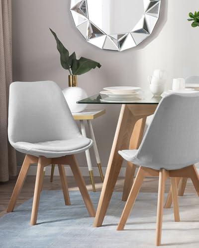 Image of Set of 4 Modern Style Mid Century Modern Dinning Room Cafe Hotel Office Wooden Legs Chair (Full Fabric Light Grey)