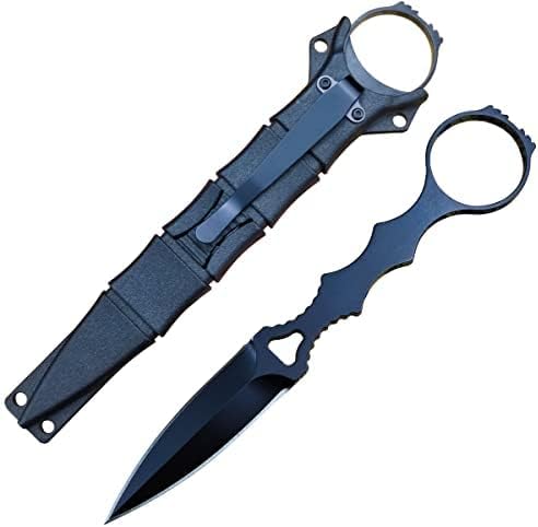 Socp Dagger Family Edc Camping Fixed Blade Boot Knives Spear Point, Coated Finish Black Handle With Sheath And Clip (Black)
