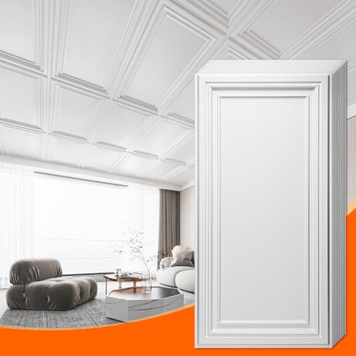 Art3decor 2x4 Ft Large PVC Drop Ceiling Tiles 12 Pcs (96 Sq.Ft), Seamless Finish Panel for Bedrooms, White by Art3decor - Used condition - US$104.49