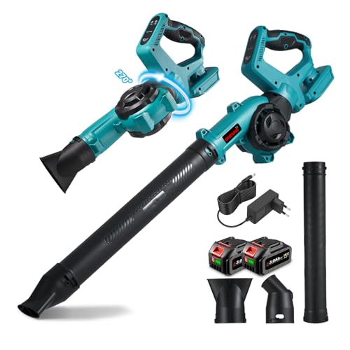 ONEVAN Soffianeve e Soffiatore Foglie a Batteria, 252 km/h con Testa Girevole 270°, 2 Batterie da 3000 mAh, per Neve, Foglie, Polvere e Sporcizia
