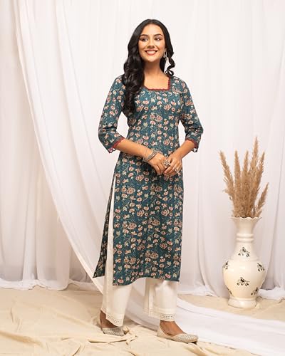 Image of FIORRA Women's Cotton Straight Fit Straight Floral Printed Kurta