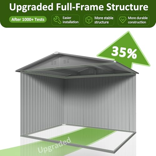 Image of DAUSOLA 8x6 FT Outdoor Storage Shed, Metal Garden Tool Shed with Updated Frame Structure and Lockable Doors, Ideal for Backyard Garden Patio Lawn, Grey
