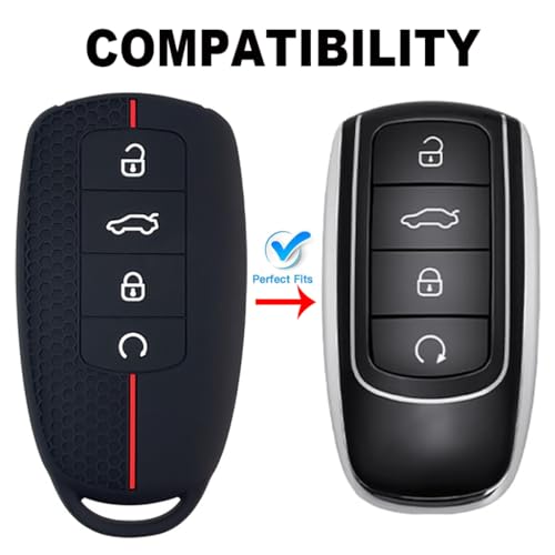 Key Fob Holder for Jaecoo 7, Car Key Cover for for Chery Jaecoo J8 J9 Tiggo 8 Pro Tiggo 8plus 5 Plus 7pro Tiggo 7 Pro Max Omoda 5 C5, 4 Buttons Silicone Key Case Protector (Blue)