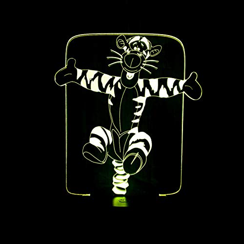 KangYD Cartoon Jump Tiger 3D Night Light, Lámpara LED de ilusión óptica,...