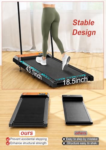 Image of Walking Treadmill Pad with Handle Bar, Portable Treadmills with Incline for Home and Office, 270lbs Capacity Under Desk Treadmill with 2.5HP Remote Control, LED Display
