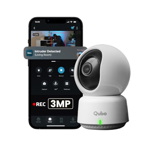 Qubo Smart 360° 3MP [2K] Wi-Fi Security Camera by Hero Group | Indoor CCTV Cam for Home | AI Person Detection | Auto-Alarm | App Alerts | NightPulse Vision | SD&Cloud Storage | Made in India