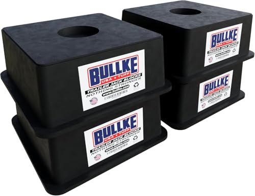 Image of BULLKE Square Trailer Jack Blocks 4-Pack, USA-Made Heavy Duty RV Leveling Blocks, Stabilizing Jack Pads for Camper, 5th Wheel, Tongue Jack, Post Jack, Foot Jack & Scissor Jack, Recycled Plastic