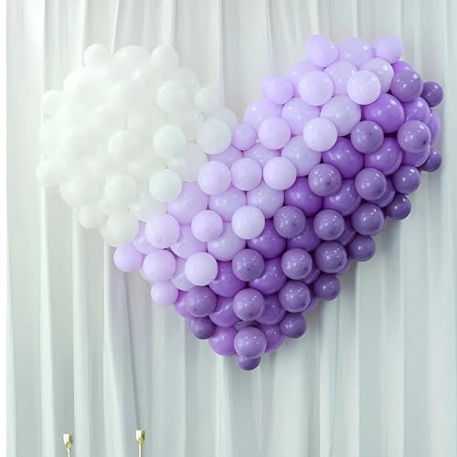 Image of 200 Pcs Purple and White Balloons 5 Inch Pastel Macaron Light Lavender Assorted Colors Latex Balloon for Girl Birthday Wedding Anniversary Baby Shower Princess Party Decoration