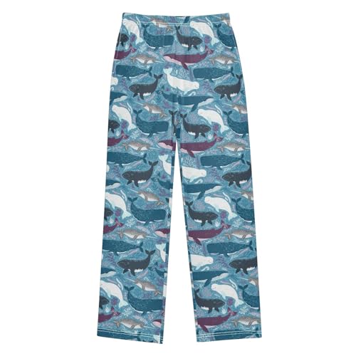 Whale Dolphin Boys Long Pants Soft Trousers Elastic Waist Kids Lounge Bottoms with Pockets S-XL