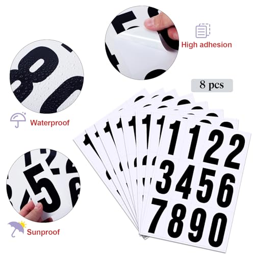 Image of Tenare 96 Pcs Vinyl Number Stickers 0-9 Reflective,4 Inch,Black in White | Waterproof Self Adhesive for Mailbox Address, Door Signs, Trash Cans, Trucks, Outdoor Home Business Use, Durable Vinyl