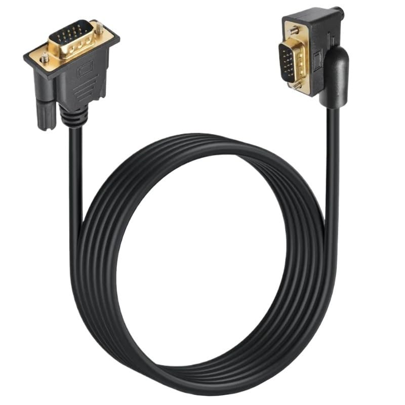 90 stopni kątowy VGA RGB męski na prosty męski przedłużacz 3COAX+6C do monitora projektora komputera (prawy, 1 m)