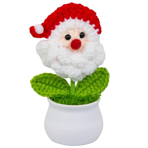 LUZOGA Handmade Crochet Santa Claus Flower Pot Decoration - Christmas Tabletop Ornament, Festive Home Decor Knit Knitted Wool Doll for Christmas Party Decoration Encouragement Gift