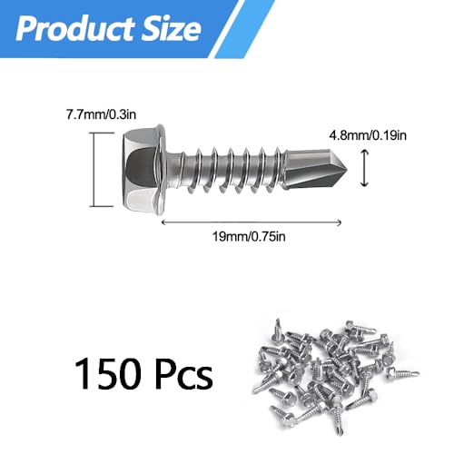 Miniatura 2 de 150 Pcs 410 Acero Inoxidable Tornillos Autotaladrantes Cabeza Hexagonal M4.8x19mm Tornillos Autoperforantes Hexagonales Tornillos Roscachapas Autorroscantes Para Madera Techo Chapa Metal