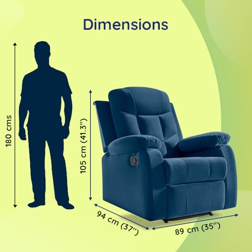 Image of Sleepyhead RX5 Ultra Designed by Duroflex - Single Seater Velvet Fabric Manual Recliner |3-Position Comfort | Zig Zag Spring, Solid Wood Frame |Ergonomic High-Back Lumbar Support - Classic Blue