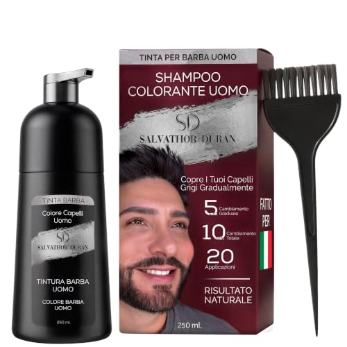 Tinta Barba - Shampoo Colorante - 20 Applicazioni - Pennello e Guanti Inclusi - Salvathor Duran - 250 ml