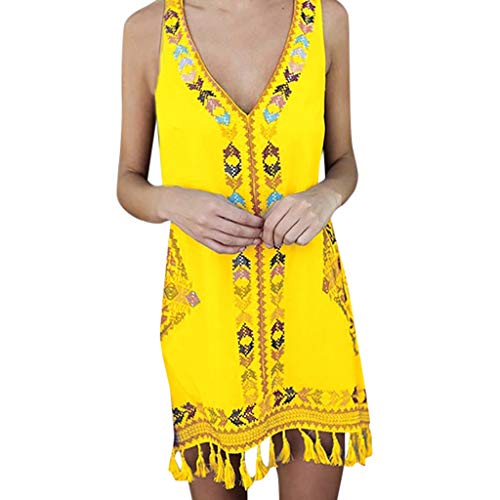 Xinantime_Vestidos de mujer Casual,Vestido de Playa sin Mangas con Estampado Informal de Vestido para Mujer Boho Mujer Verano sin Mangas Beach Printed Mini Vestido Corto Verano de Modaplaya