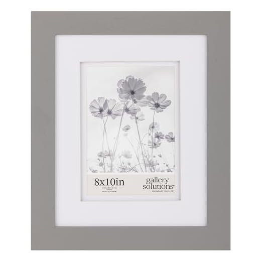 Gallery Solutions 8x10 Flat Grey Tabletop or Wall Frame with Double White Mat For 5x7 Picture