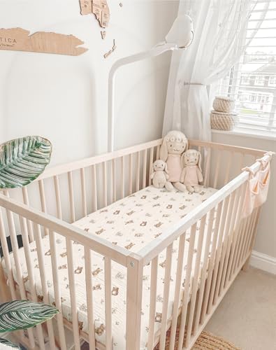 Mini Crib Sheets for Baby Boy Girl 2 Pack, Neutral Mini Crib Mattress Sheet 24" x 38", Muslin Nursery Bedding Soft and Breathable Comfort (Teddy & Friends) — view 5