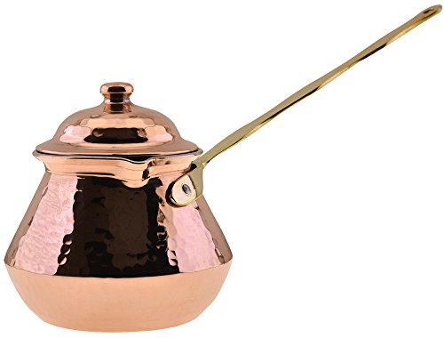 CopperBull THICKEST Massiv hamrad koppar turkisk grekisk arabisk kaffekanna spishäll kaffebryggare Cezve Ibrik Briki, (Stor - 440 ml) - lock