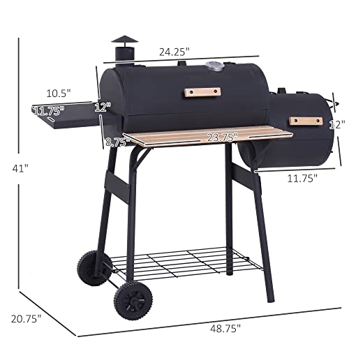 Outsunny 48" Steel Portable Backyard Charcoal Bbq Grill And Offset Smoker Combo With Wheels #TOP2