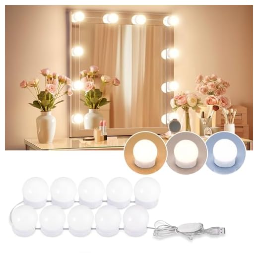 LED Vanity Lights For Mirror, Consciot Hollywood Style Vanity Lights With 10 Dimmable Bulbs, Adjustable Color & Brightness, USB Cable, Mirror Lights Stick on for Makeup Table Dressing Room Mirror