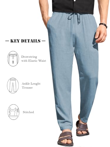 Image of TOPLOT Men's Premium Linen Blend Pants | Lightweight Breathable Fabric | Elastic Waist with Drawstring | Straight Fit | Side Pockets | Perfect for Casual, Holidays & Travel (5268)