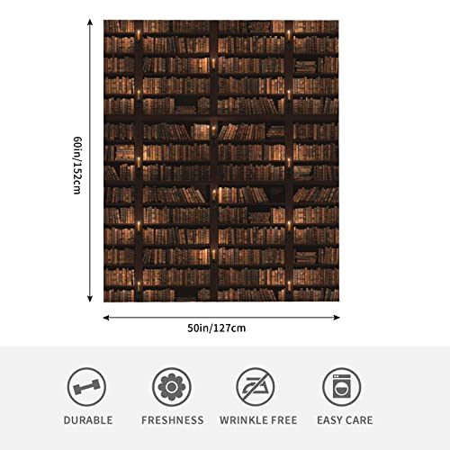 Wzomt Library Bookshelf Throw Blanket For Women Kids,Vintage Books Bookshelf With Burning Candles Flannel Blanket,Novelty Soft Warm Blanket Reading Blanket For Book Lover,60"X50" #TOP4